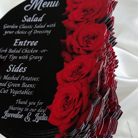 30 Red Roses Cut Out Menus | Charger Insert | Wedding Reception Decorations - Picture 5 of 7